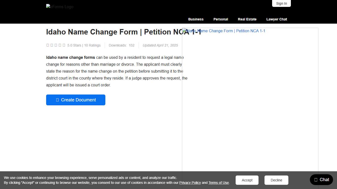 Free Idaho Name Change Forms Petition NCA 1-1 - PDF – eForms