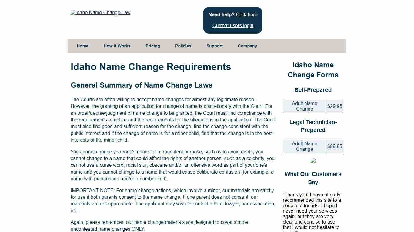 Idaho Name Change Requirements